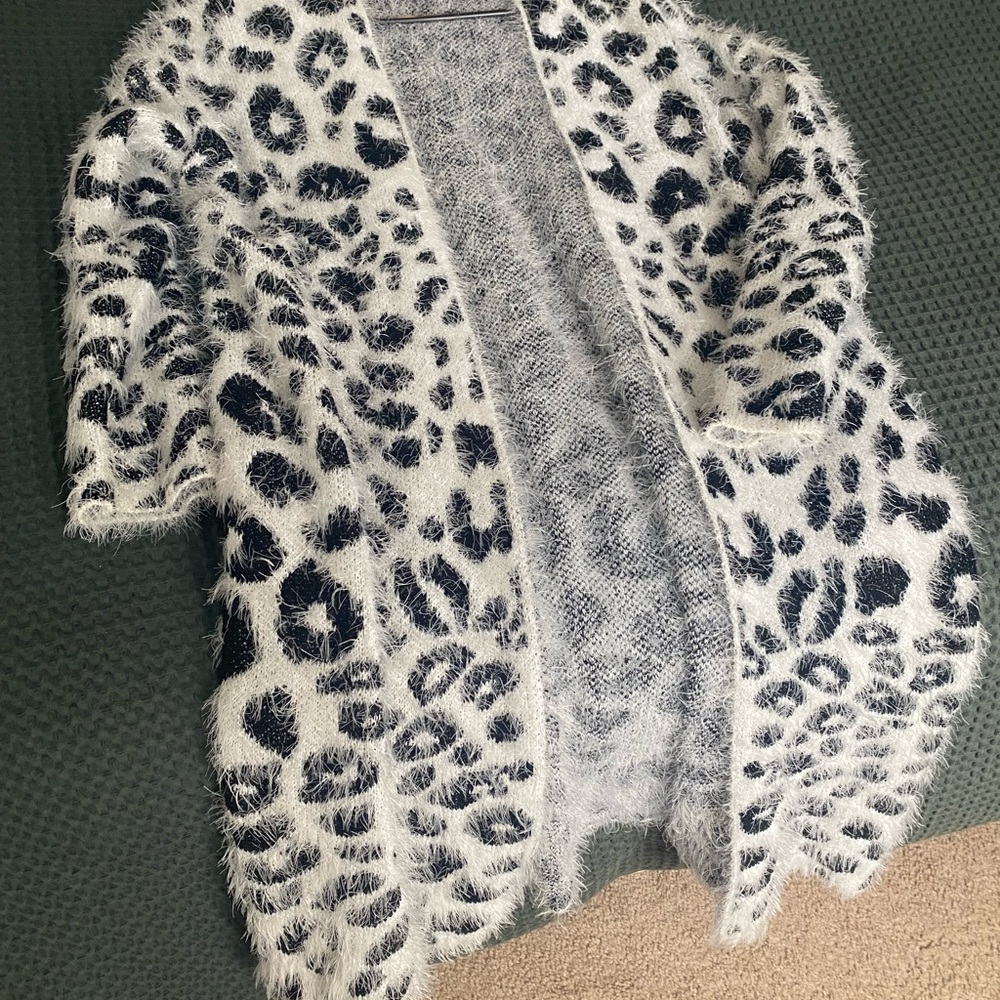 Leopard Print Fuzzy Cardigan Sweater